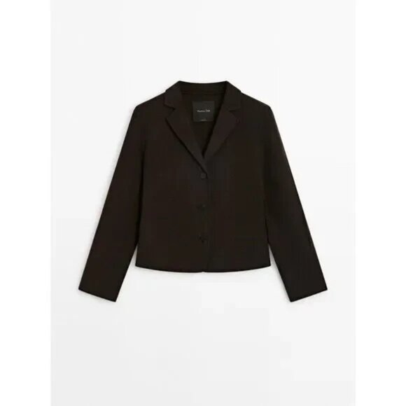 Massimo Dutti Womens Coat Jacket Small S Brown Short Textured Wool 6444/764 NWT - Picture 2 of 9